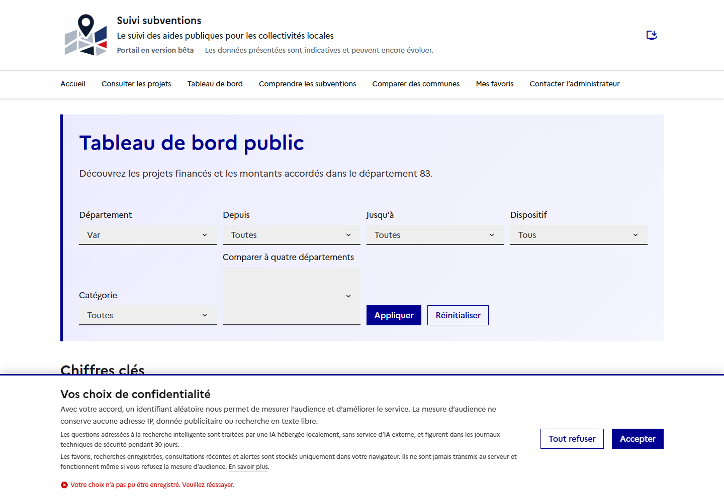 Tableau de bord public et ses indicateurs